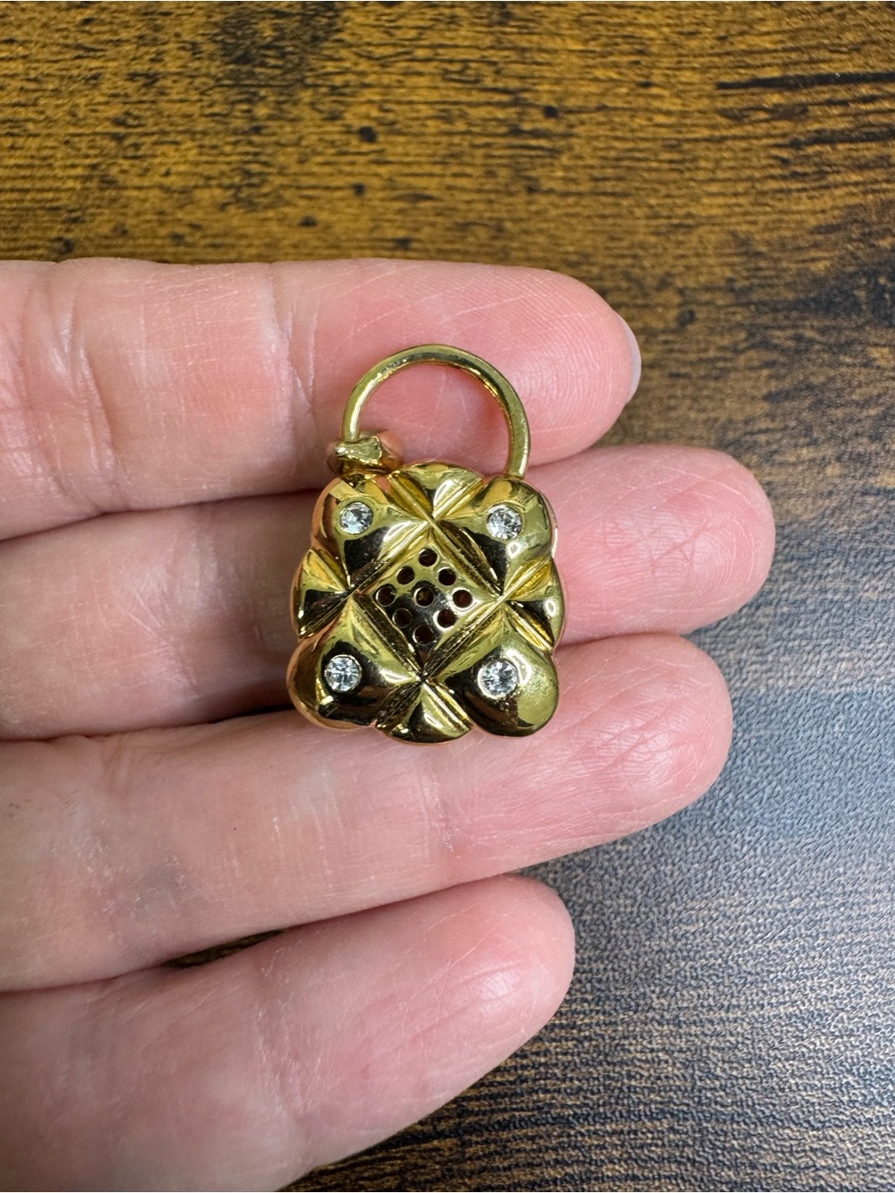 Gold-Tone Purse Locket Pendant with Clear Stones
